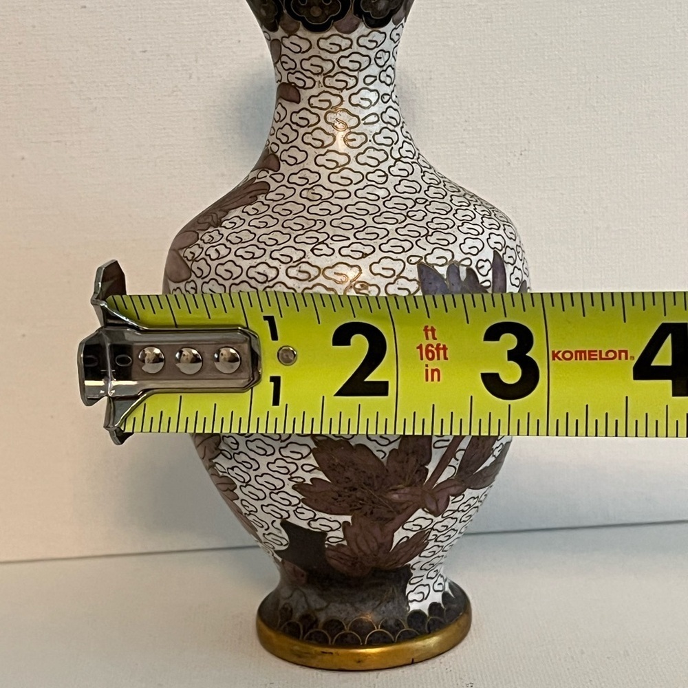 VINTAGE ASIAN CLOISONNE BRASS ENAMEL SMALL BUD VASE - Picture 8 of 9